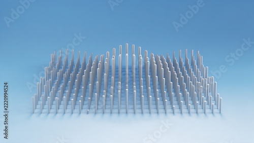Dense grid of thin vertical rods with varying heights forming a wave pattern