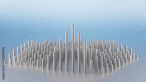 Dense grid of thin vertical rods with varying heights forming a wave pattern