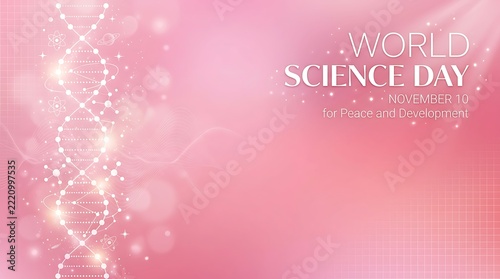 World science day background with glowing dna helix structure and