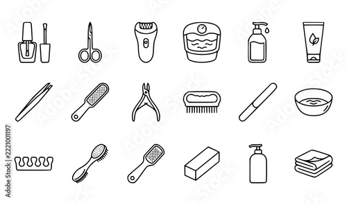 Nail Salon and Foot Spa Thin Line Symbols