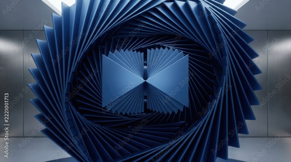 Fototapeta premium Abstract 3D Render Blue Geometric Spiral Sculpture Modern Architecture Concept Background