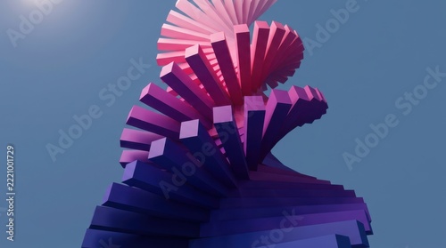 Abstract 3D Render Spiral Geometric Shapes Background with Pink and Blue Gradient Blocks