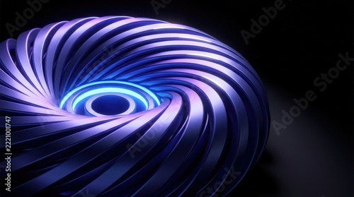 3D Render Abstract Futuristic Spiral Shape Background with Blue Neon Light Concept