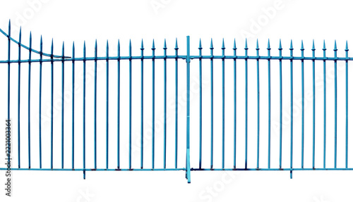 Blue iron fence isolated on the transparent background