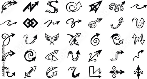 A diverse collection of ornamental arrows and symbolic designs exploring directional and decorative elements in visual communication