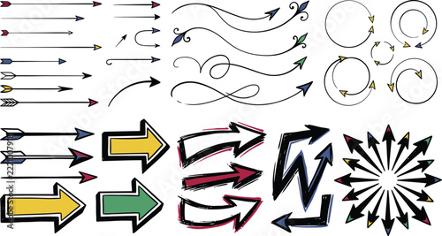 A diverse collection of arrow illustrations exploring various styles shapes and visual representations of directional indicators