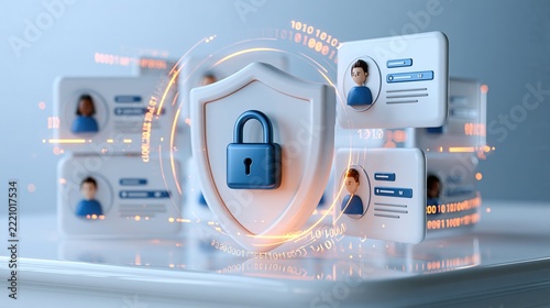 White Shield Padlock User Identity Cards, Data Privacy Concept