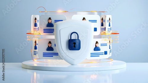 White Shield Padlock User Identity Cards, Data Privacy Concept