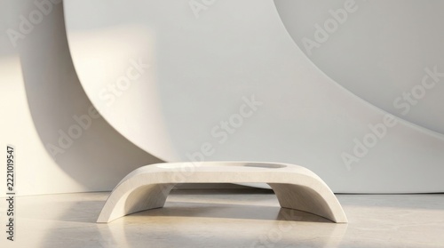 Minimalist white stone podium for product display with curved