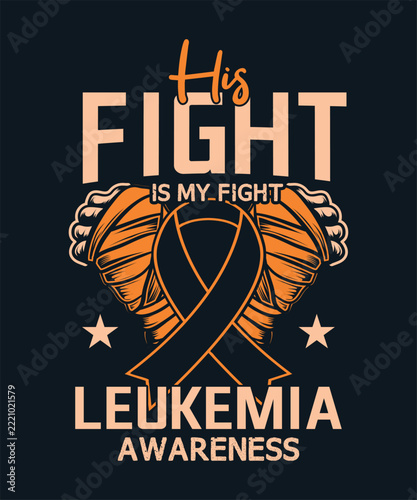 Orange leukemia ribbon design with boxing gloves and stars for supportive family concept.