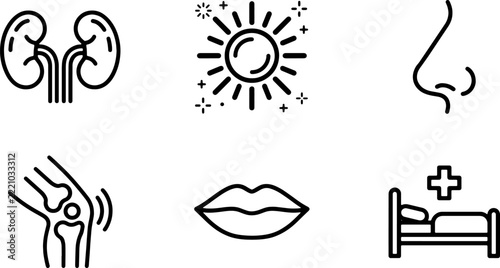 Medical organ body parts line art vector illustration icon collection set