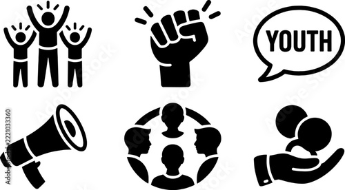 Youth empowerment and social activism symbols for community engagement group efforts