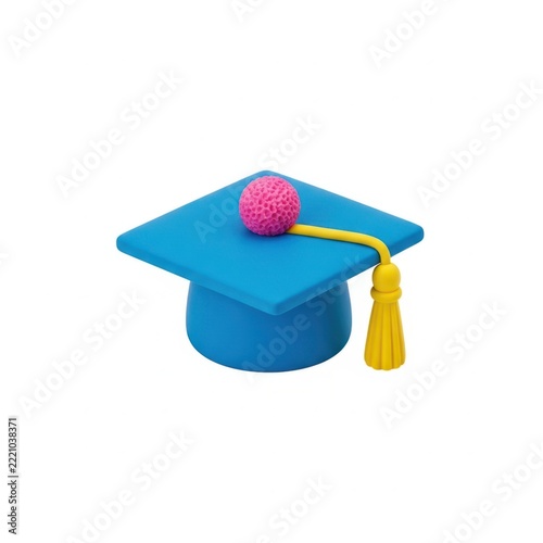 Blue graduation cap with pink pom pom