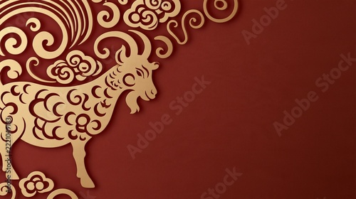 Ornate red goat silhouette with golden swirls for Chinese New Year design