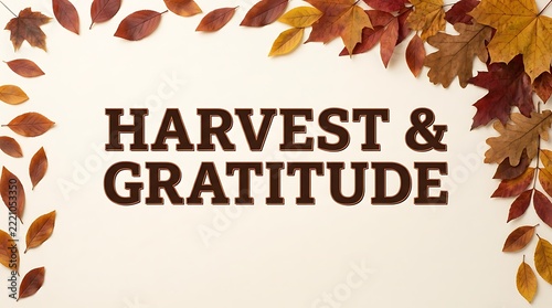 Harvest and gratitude text with colorful autumn leaves border for fall season design