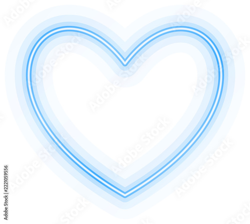 Glowing sky blue neon heart frame, isolated PNG with transparent background