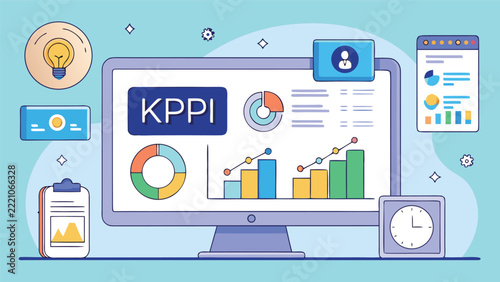 KPPI key performance indicator dashboard displayed on a computer screen with business charts and data analytics icons for corporate reporting