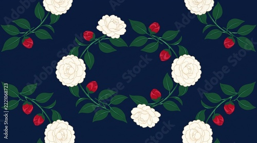 Camellia Crescent Exchanges Seamless Pattern