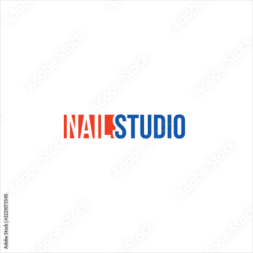 Nail Studio Logo Design with Red and Blue Typography on White Background