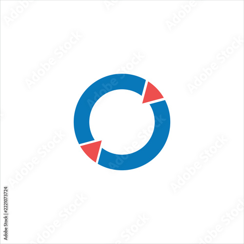 Blue Circular Logo with Red Accents on White Background, Minimalist Abstract Ring Icon