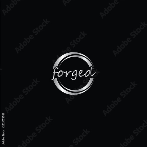 Forged Metallic Circular Logo with Elegant Script Typography on Black Background