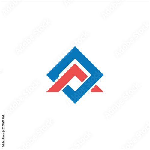 Abstract Blue and Red Geometric Logo Design with Modern Angular Shapes on White Background