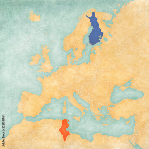Map of Europe - Finland and Tunisia