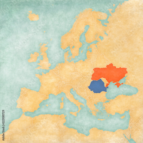 Map of Europe - Romania and Ukraine