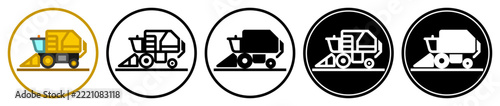 Flat cotton harvester icons in outlined, solid, and inverted styles