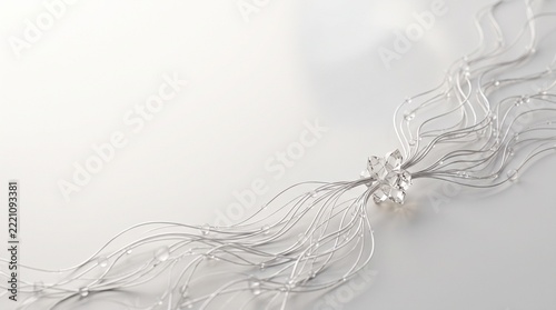 Silver filaments converge around a faceted crystal flower