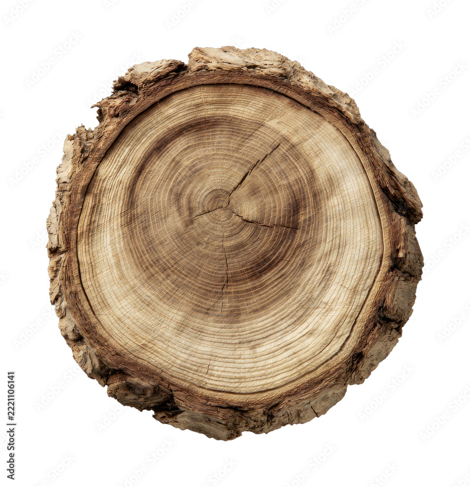 Fototapeta premium PNG Close-up of tree trunk cross-section with growth rings.