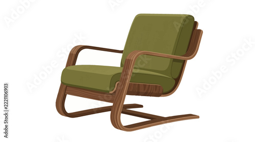 Mid century modern lounge chair with olive green cushion and curved