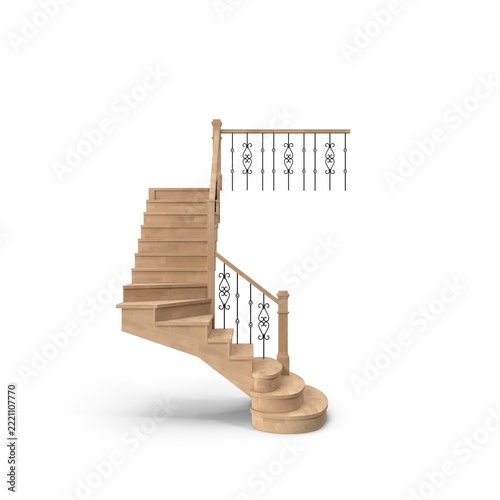 Fotografie 3d Isolated Home Wooden Staircase with Black Railing