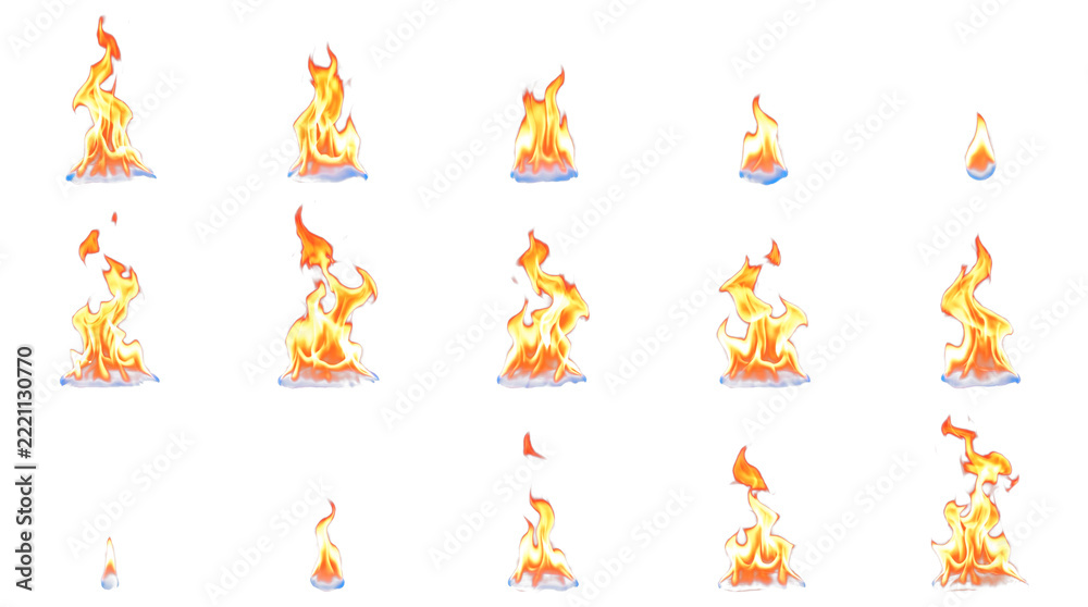 Obraz premium Fire flame set with varying sizes and shapes on transparent background