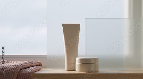 Hand cream on a softly lit winter vanity shelf