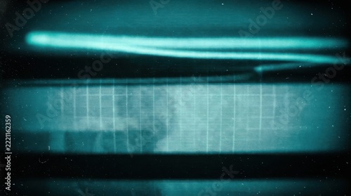 Abstract blue glitch effect with distorted lines and static on a dark background