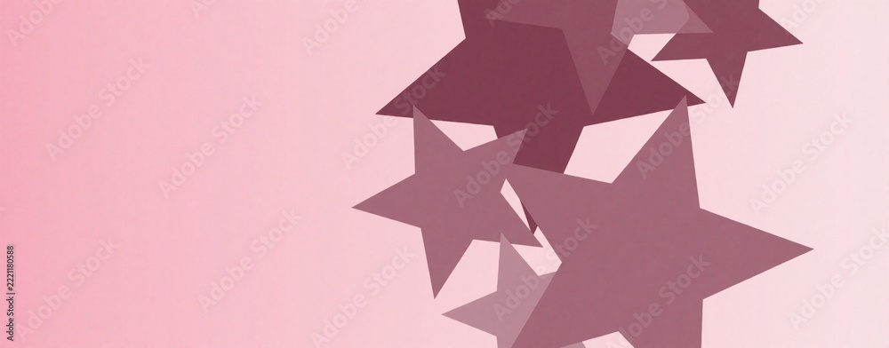 Fototapeta premium Abstract pink background with large dark stars. Minimalist illustration features soft gradient color. Geometric star shapes overlap on light rose backdrop. Perfect for festive card design, romantic
