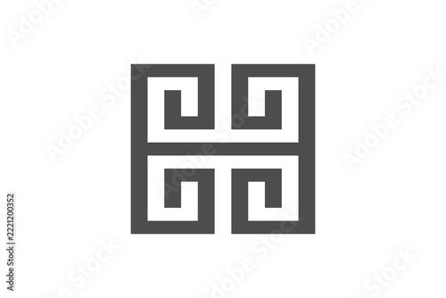 Geometric Greek Key Maze Symbol in Dark Gray on White Background