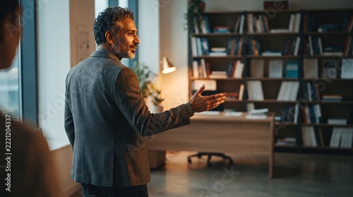 Diverse business professional making a presentation during a meeting in an office.