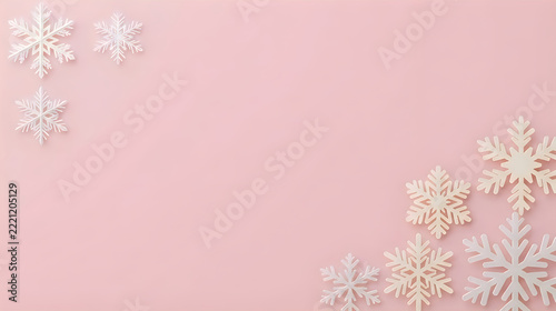 Delicate snowflakes on soft peach background and christmas background ,  christmas and happy new year background 