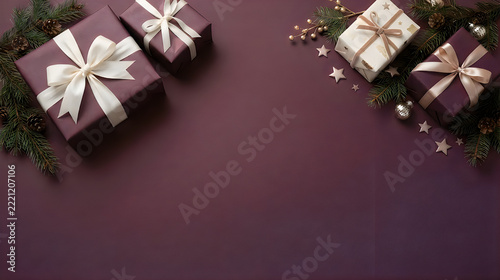 Gift wrapped boxes with decorative snowflakes christmas background