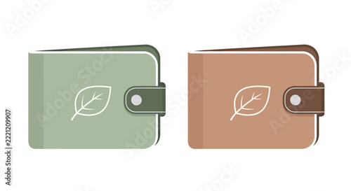 Two wallets with leaf symbol for eco friendly finance.