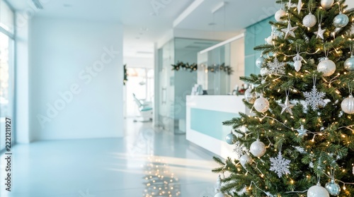 Christmas tree in dental clinic with copy space
