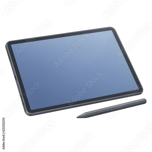 Dark Gray Tablet with Digital Stylus Illustration