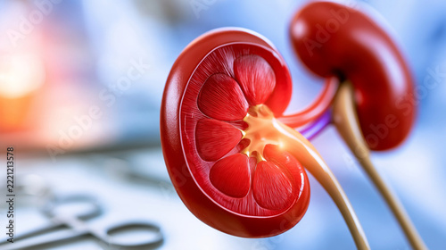 Translucent Human Kidney Anatomical Model Showing Detailed Internal Structure Cross-Section   