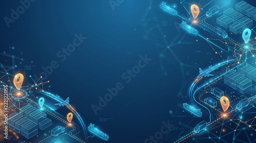 Global smart logistics and supply chain network background with copy space