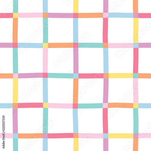 Hand drawn colorful plaid check seamless pattern with grid line, vector background for textile, fabric, tablecloth, card. 