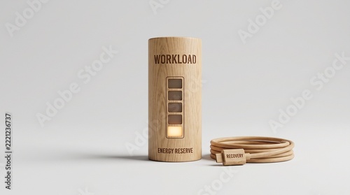 Wooden workload battery indicator symbolizing capacity, productivity, and balance.
