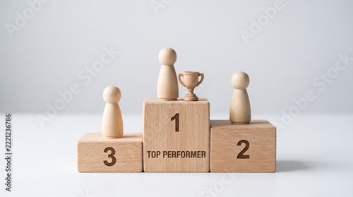 Minimalist wooden winners podium showcasing top performer achievement leadership success.