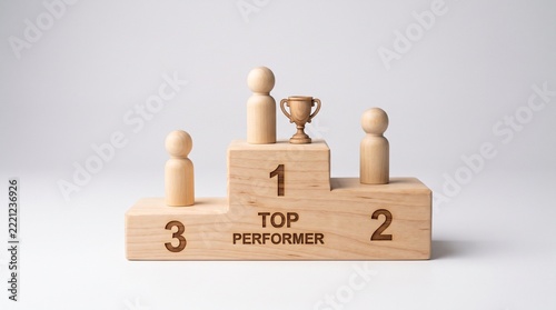 Minimalist wooden winners podium showcasing top performer achievement leadership success.